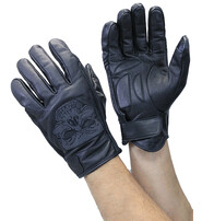 Unik Reflective Skull Leather Gloves w/Padded Palms #G8241RSK