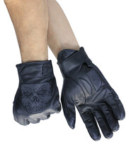 Unik Reflective Skull Leather Gloves w/Padded Palms #G8241RSK