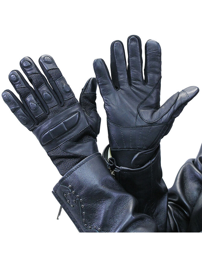 Women's Black Leather and Mesh Padded Gloves #GL80200VK
