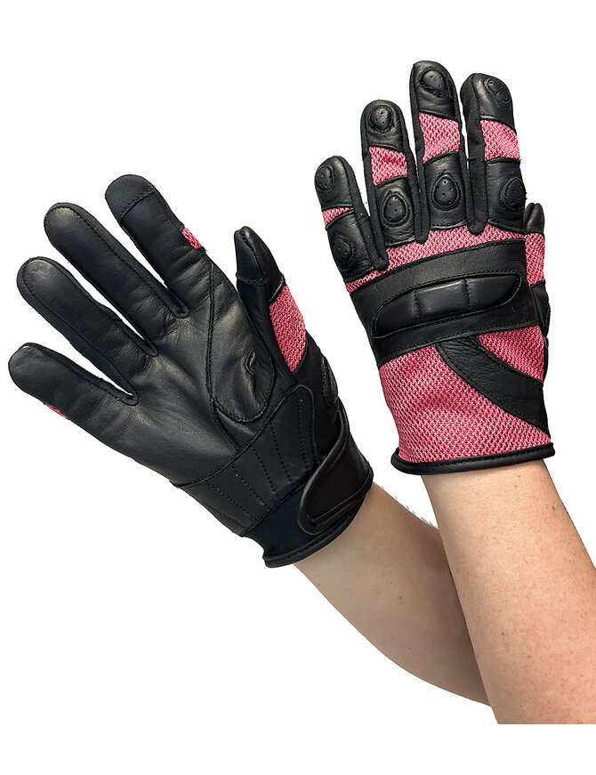 Women's Pink Mesh and Leather Padded Gloves #GL80208VPU