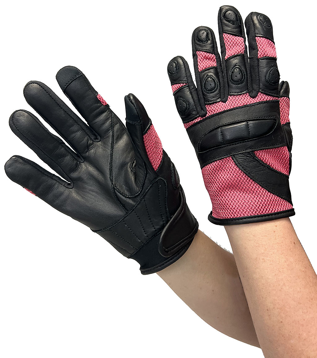 Women's Pink Mesh and Leather Padded Gloves #GL80208VPU - Jamin