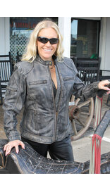 Jamin Leather® Women's Distressed Taupe/Black Scooter Jacket CC Pocket #LA2012VGK