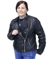 First MFG Women's Soft Black Lambskin Zip Snap Motorcycle Jacket #L187ZK