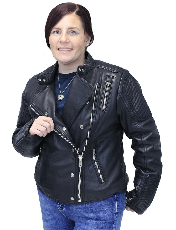 First MFG Women's Soft Black Lambskin Zip Snap Motorcycle Jacket #L187ZK