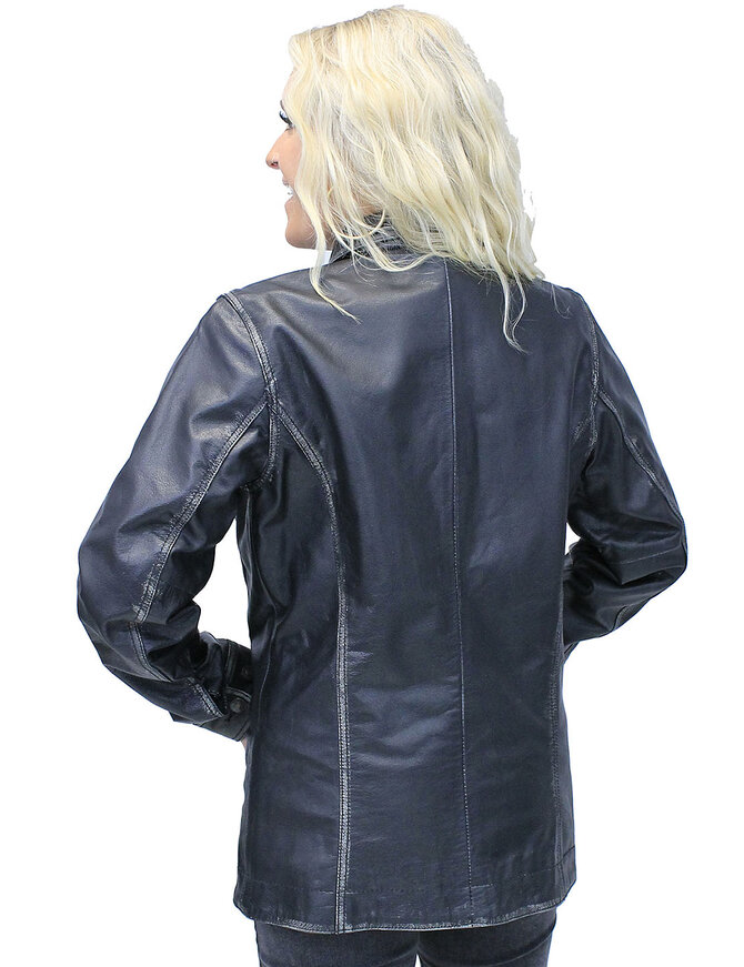 Jamin Leather® Vintage Black Women's Leather Button Coat #LA2011BTK