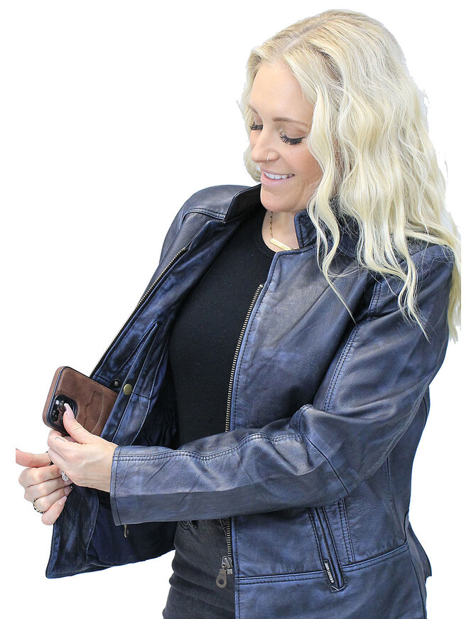 Jamin Leather® Blue Jane Leather Jacket w/CC Pockets #LA89613GU