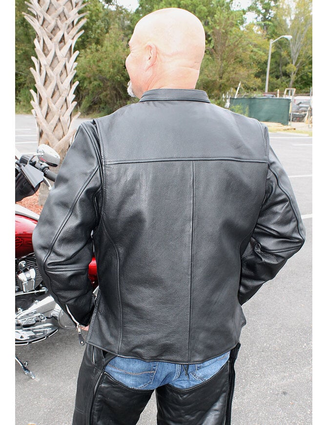 Black Cafe Racer Leather Motorcycle Jacket #M570Z