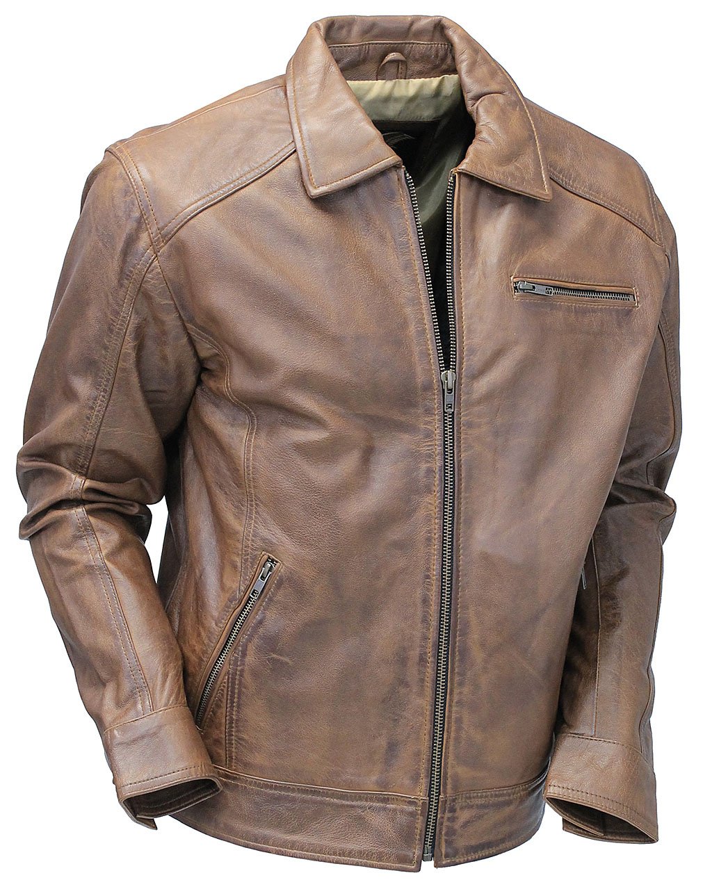 Jamin Leather® 1950's Brown Distressed Leather Jacket w/CC Pockets