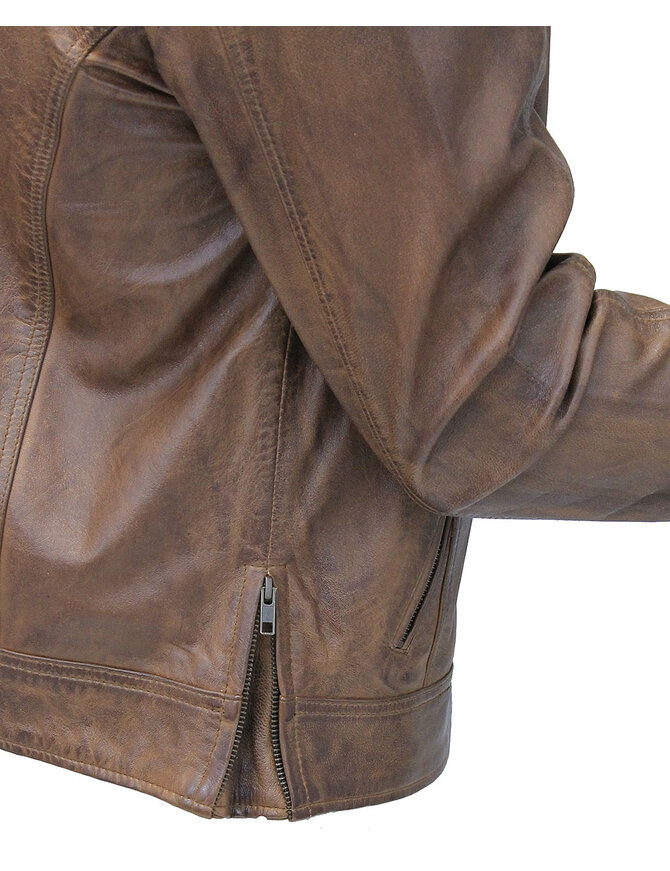 Jamin Leather® 1950's Brown Distressed Leather Jacket w/CC Pockets #MA1957GN