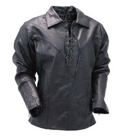 Jamin Leather® Black Leather Lace Up Pullover Shirt with Side Zippers #MS854LK