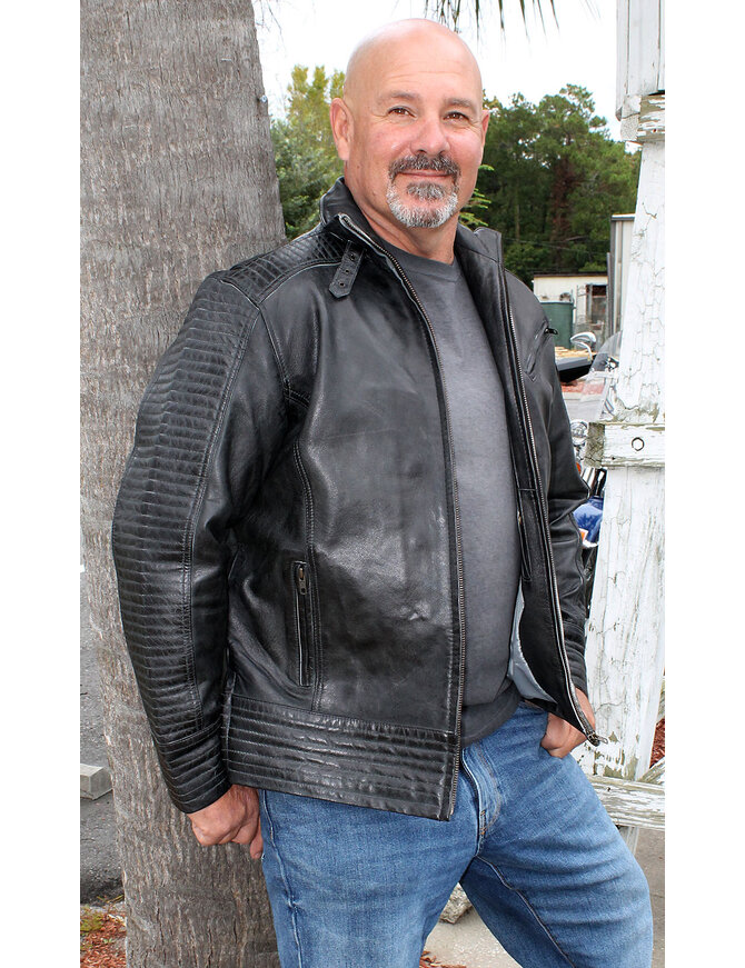 Jamin Leather® Charcoal Gray Leather Ribbed Trim Jacket w/Butterfly Collar  #MA1993GY