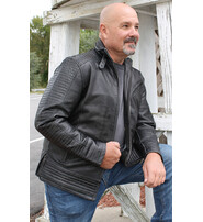 Jamin Leather® Charcoal Gray Leather Ribbed Trim Jacket w/Butterfly Collar #MA1993GY