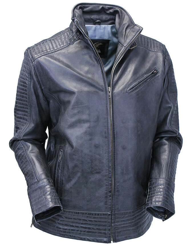 Jamin Leather® Charcoal Gray Leather Ribbed Trim Jacket w/Butterfly Collar #MA1993GY