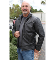 Jamin Leather® Charcoal Gray Leather Ribbed Trim Jacket w/Butterfly Collar #MA1993GY