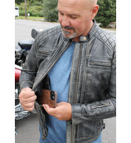 Jamin Leather® Taupe/Black Distressed Leather Vented Café Racer Jacket #MA2020VQGK