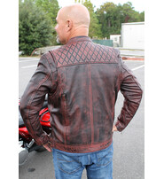 Jamin Leather® Burgundy Distressed Leather Vented Scooter Jacket CC Pockets #MA2021VQGR