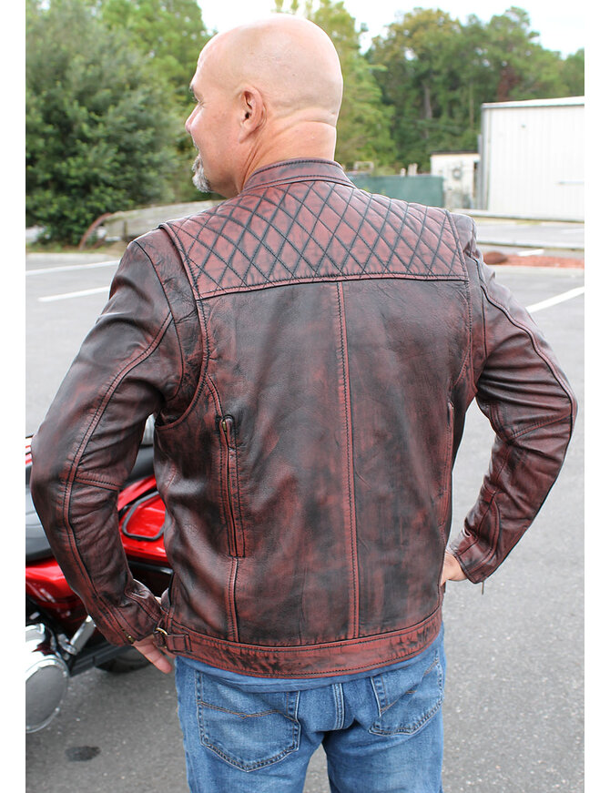 Jamin Leather® Burgundy Distressed Leather Vented Scooter Jacket CC Pockets #MA2021VQGR