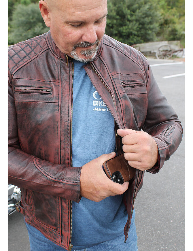 Jamin Leather® Burgundy Distressed Leather Vented Scooter Jacket CC Pockets #MA2021VQGR