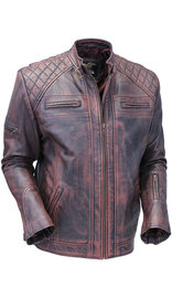 Jamin Leather® Burgundy Distressed Leather Vented Scooter Jacket CC Pockets #MA2021VQGR