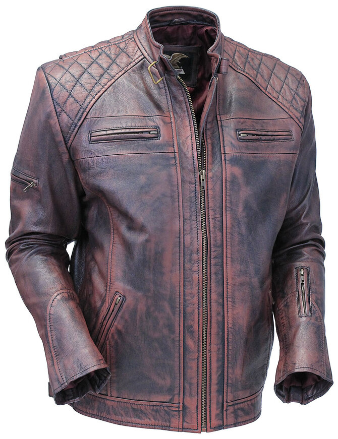 Jamin Leather® Burgundy Distressed Leather Vented Scooter Jacket CC Pockets #MA2021VQGR