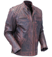 Jamin Leather® Burgundy Distressed Leather Vented Scooter Jacket CC Pockets #MA2021VQGR