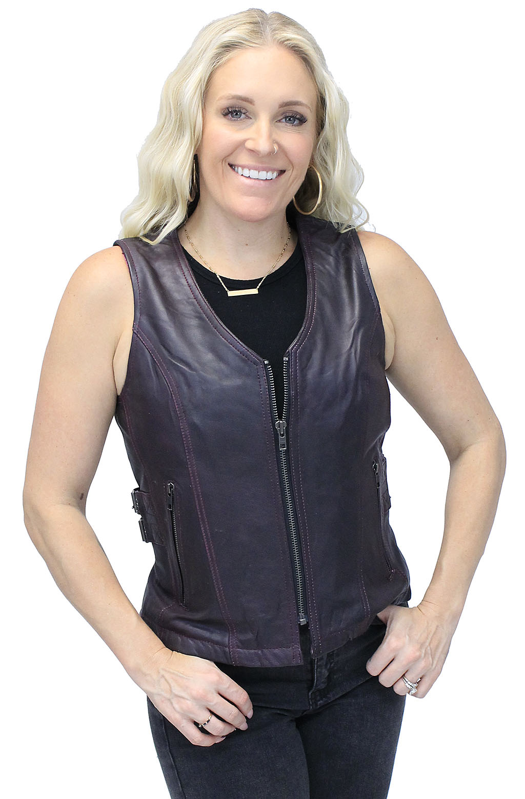 Purple Side Buckle Leather Vest w/CC Pockets and Zipper #VL689317ZP ...