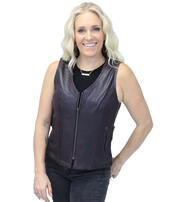 Unik Purple Side Buckle Leather Vest w/CC Pockets and Zipper #VL689317ZP