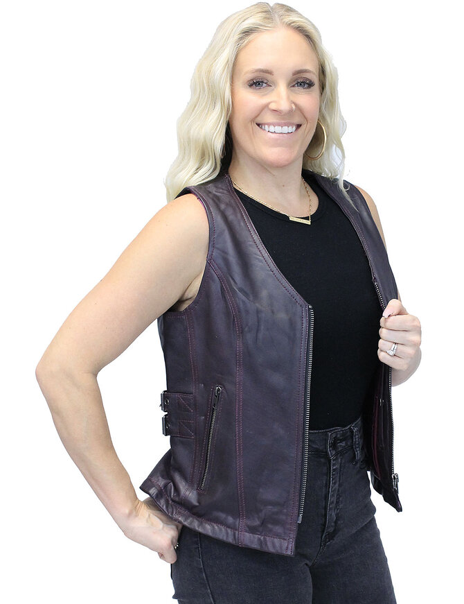 Unik Purple Side Buckle Leather Vest w/CC Pockets and Zipper #VL689317ZP