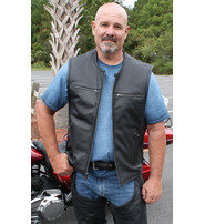 Unik Men's Collarless Leather Zipper Club Vest with 4 Zip Pockets #VM6721GZK