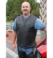 Unik Men's Collarless Leather Zipper Club Vest with 4 Zip Pockets #VM6721GZK