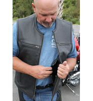 Unik Men's Collarless Leather Zipper Club Vest with 4 Zip Pockets #VM6721GZK