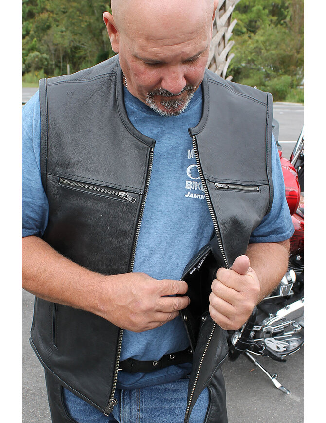 Unik Men's Collarless Leather Zipper Club Vest with 4 Zip Pockets #VM6721GZK