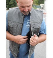 Vintage Gray Leather Concealed Pocket Club Vest #VMA6402ZGY