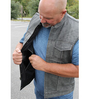 Vintage Gray Leather Concealed Pocket Club Vest #VMA6402ZGY