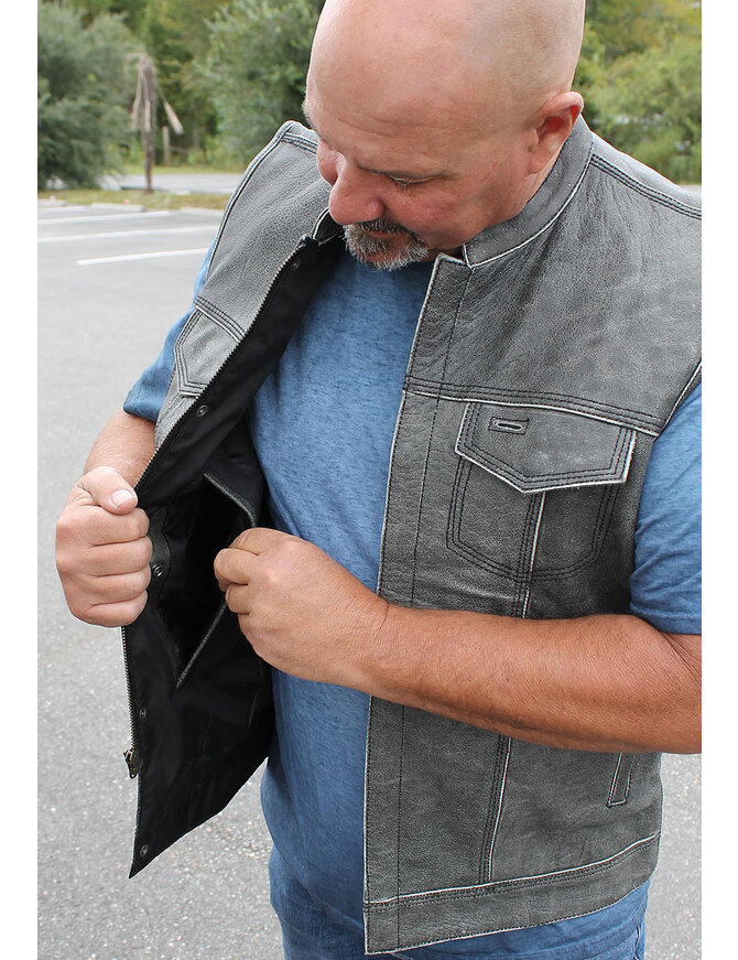 Vintage Gray Leather Concealed Pocket Club Vest #VMA6402ZGY