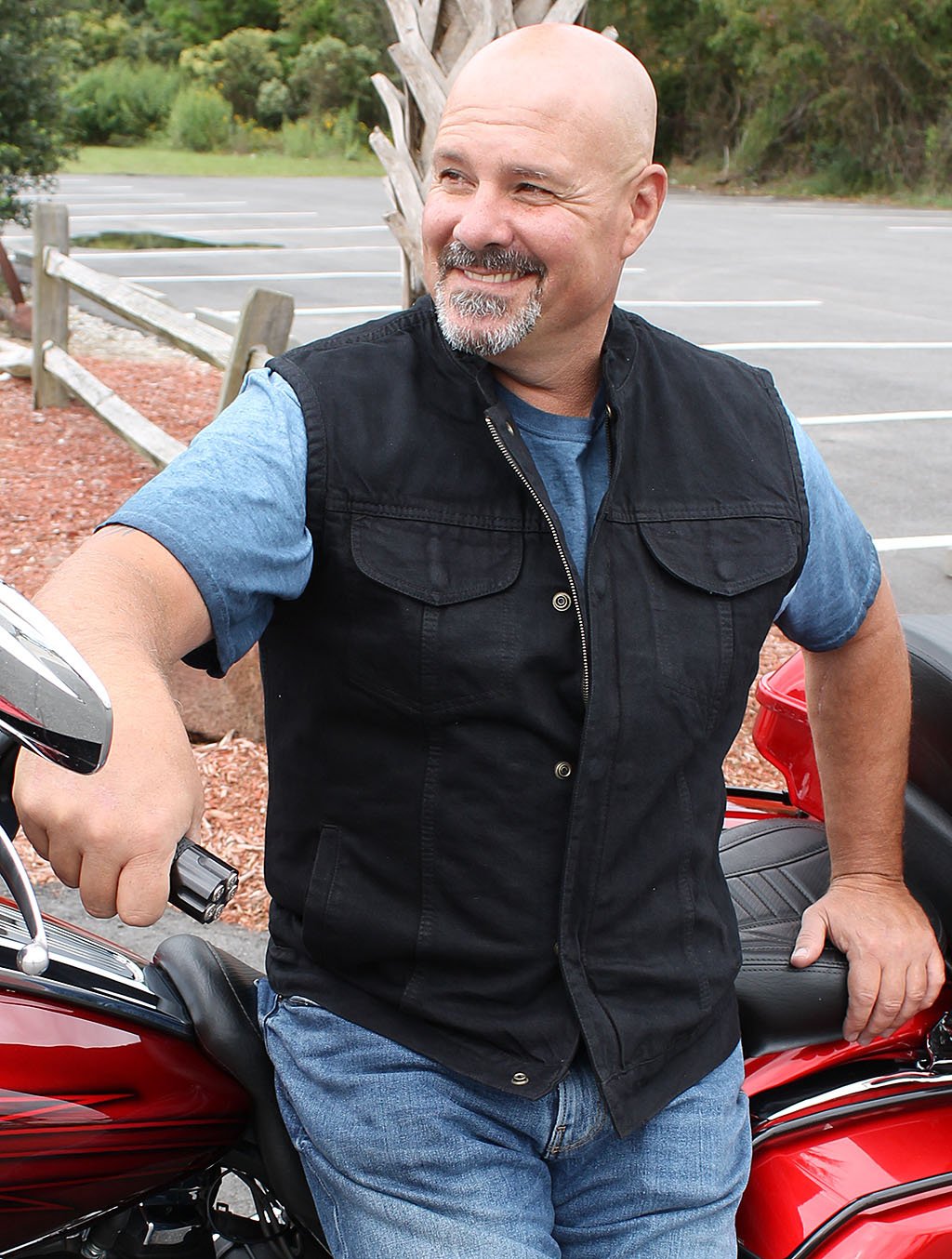 MENS DENIM MOTORCYCLE CLUB VEST WITH PIPPING COLLAR & DROP TAIL - V651DM –  San Diego Leather