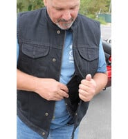 Black Denim Snap & Zipper Club Vest w/Concealed Pocket #VMC3000BK