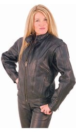 Women's  Vented Genuine Leather Bomber Jacket #L259VZK (10-20)