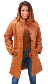 Women's Tan Genuine Sheepskin Fur Lined Trench Coat #L1319HN (S-XL)