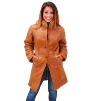 Women's Tan Genuine Sheepskin Fur Lined Trench Coat #L1319HN