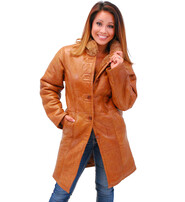 Women's Tan Genuine Sheepskin Fur Lined Trench Coat #L1319HN