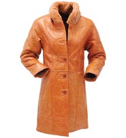 Women's Tan Genuine Sheepskin Fur Lined Trench Coat #L1319HN