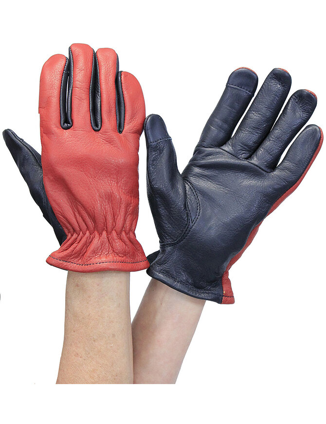 First MFG Red/Black Leather Vented Motorcycle Gloves #GM218VBG