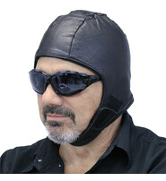 Fleece Lined Black Leather Helmet #H1380K