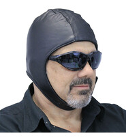 Fleece Lined Black Leather Helmet #H1380K