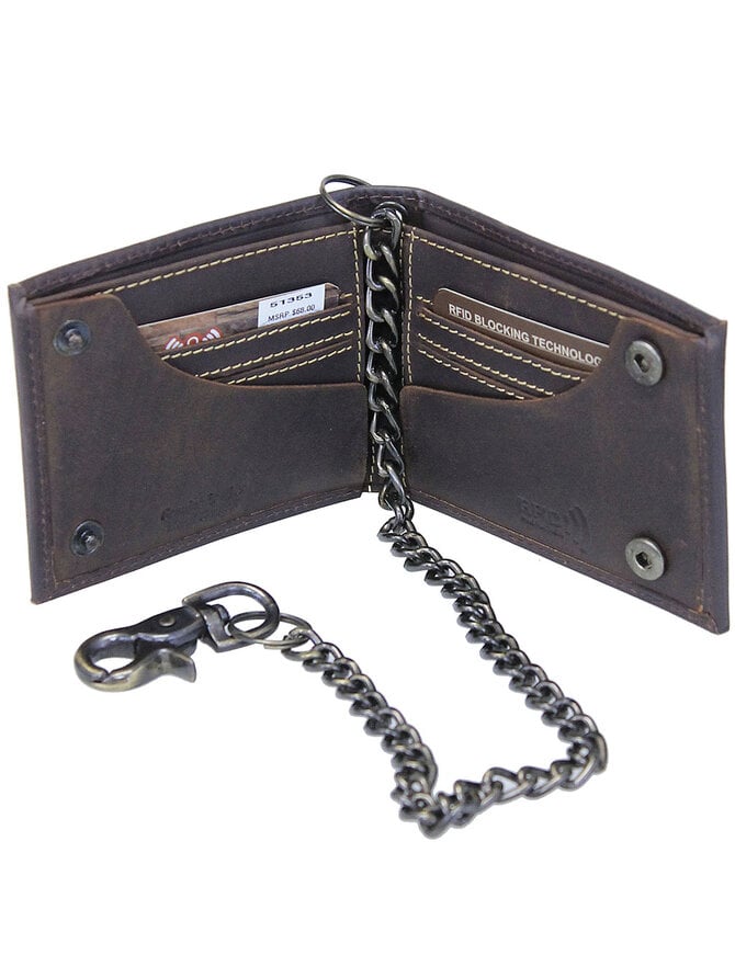 RFID Oil Tanned Bifold Chain Wallet w/Snaps #WC513531BN