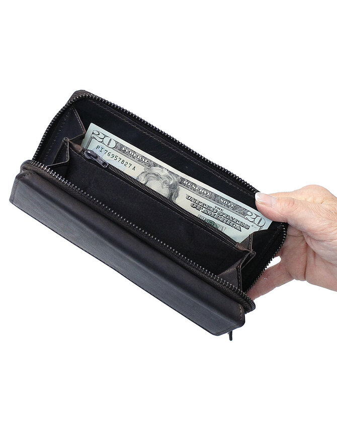 Women's Dark Brown RFID Zipper Organizer Wallet #WL16392NID