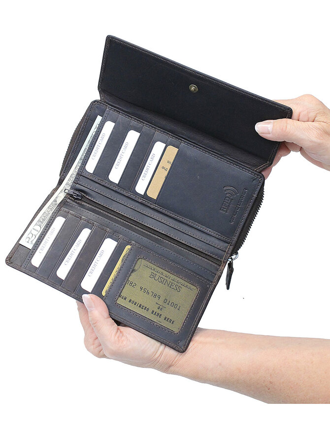 Women's Dark Brown RFID Zipper Organizer Wallet #WL16392NID