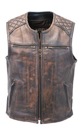 Men's Vintage Brown Quilt Leather Concealed Pocket Vest #VMA6714QGN (M-4X)