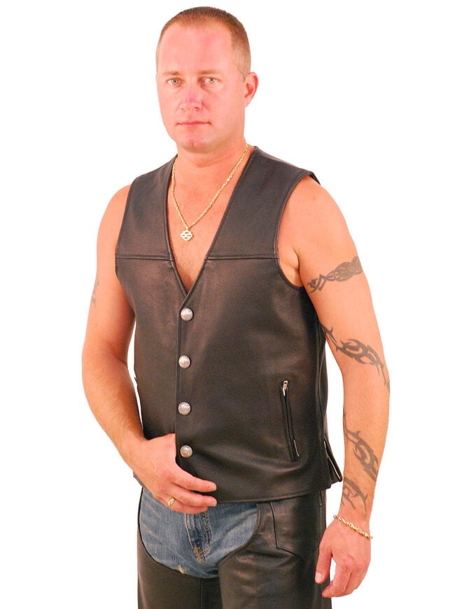 Side Zip Buffalo Nickle Men's Leather Vest #VM60330GK